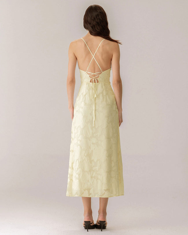 Yellow Jacquard Corset Slip Maxi Dress