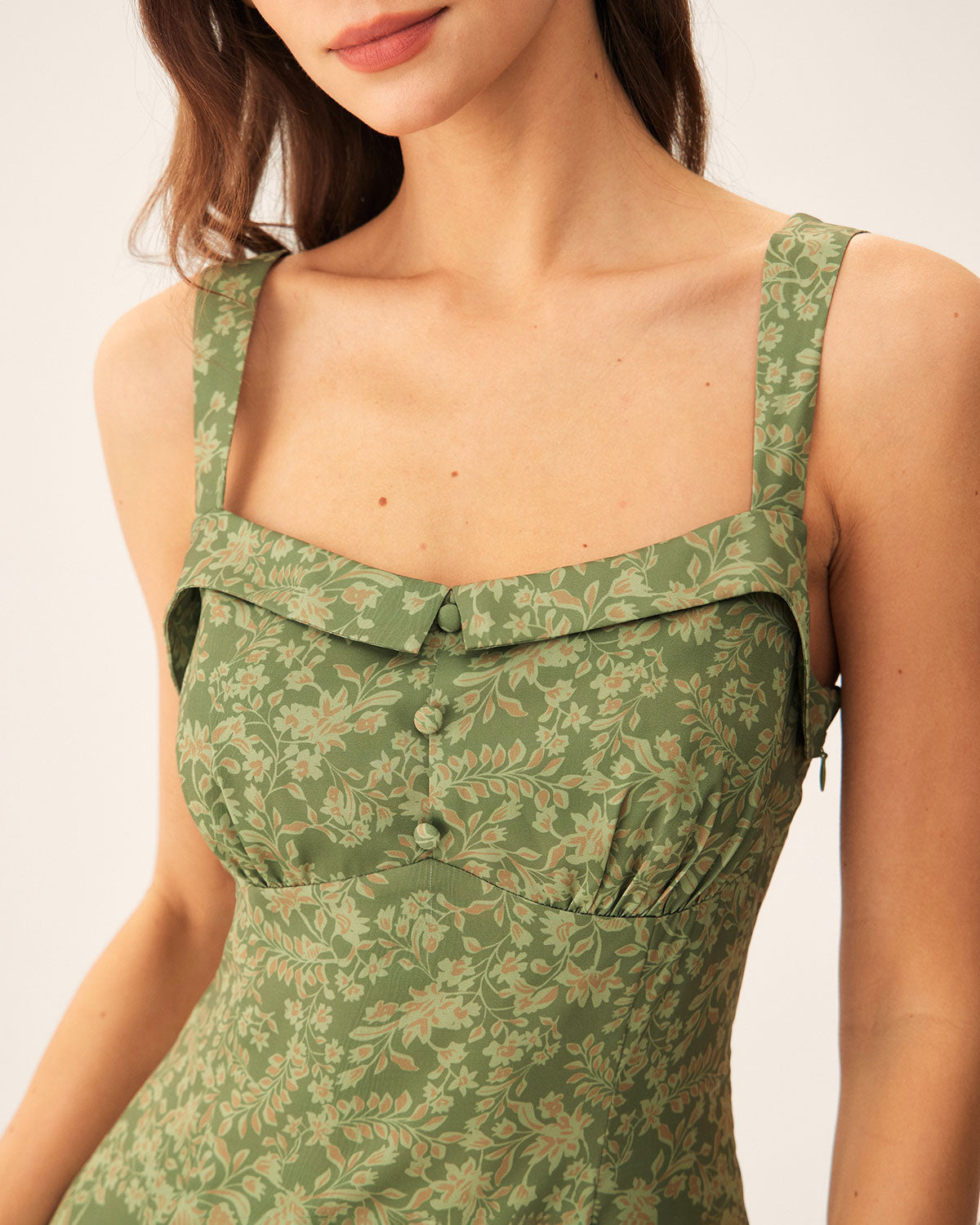 Green Floral Square Neck Slip Midi Dress & Reviews - Green