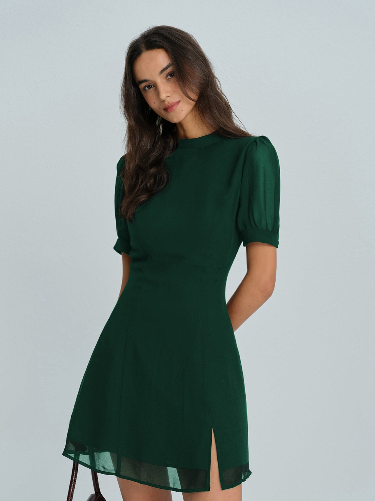Green Chiffon Mock Neck Mini Dress & Reviews - Green - Dresses | RIHOAS Green Chiffon Mock Neck Mini Dress & Reviews - Green - Dresses | RIHOAS