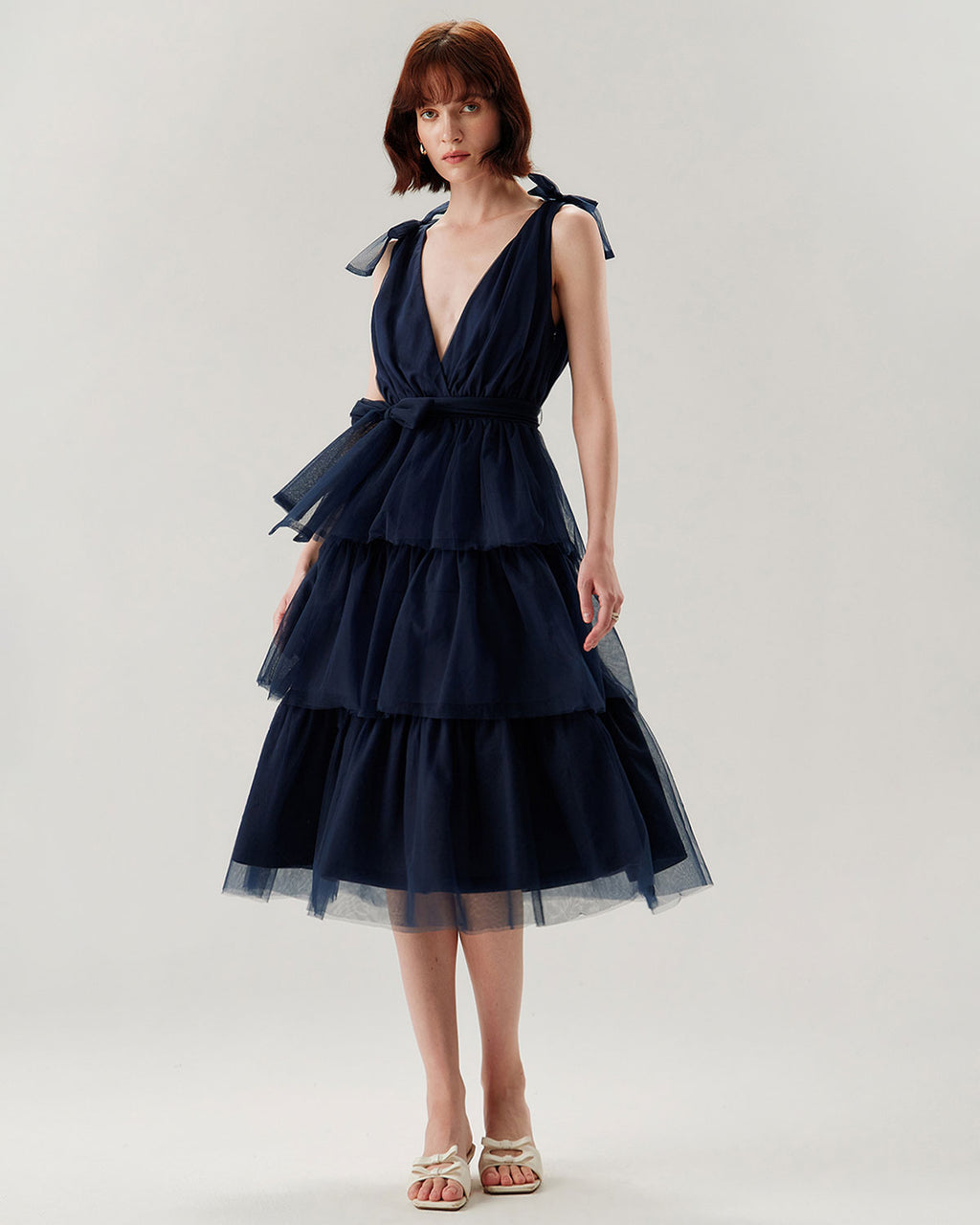 Navy Tiered Backless Maxi Dress - RIHOAS