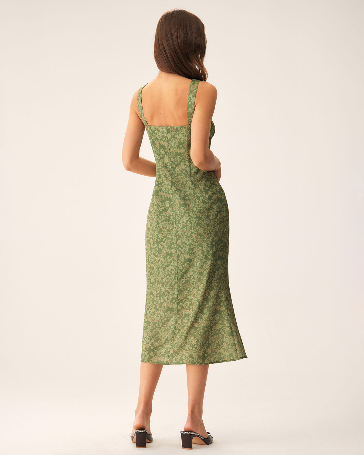 Green Floral Square Neck Slip Midi Dress & Reviews - Green - Dresses | RIHOAS Green Floral Square Neck Slip Midi Dress & Reviews - Green - Dresses | RIHOAS