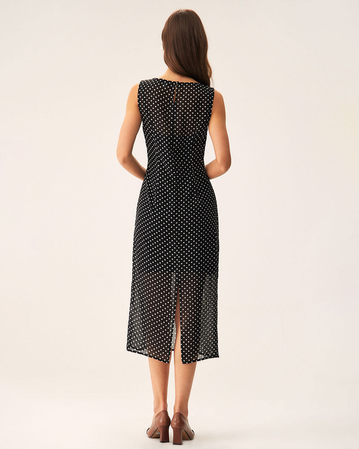 Black Polka Dot Boat Neck Midi Dress Black Polka Dot Boat Neck Midi Dress