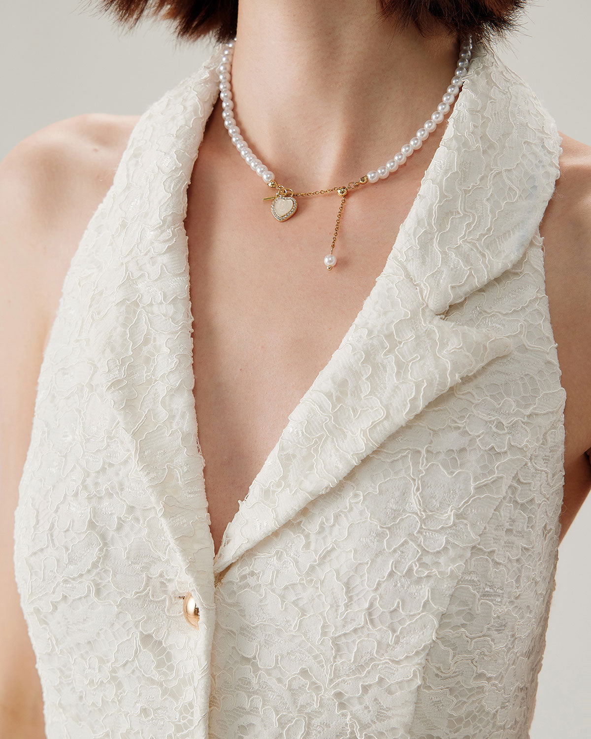 White Lace Collared Sleeveless Mini Dress - RIHOAS