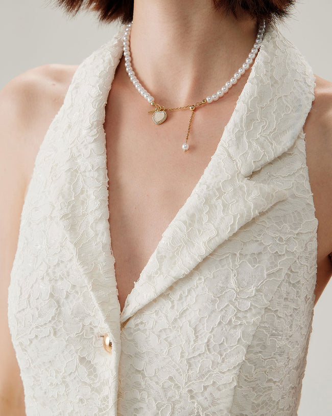 White Lace Collared Sleeveless Mini Dress - RIHOAS