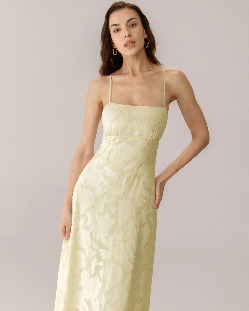 Yellow Jacquard Corset Slip Maxi Dress