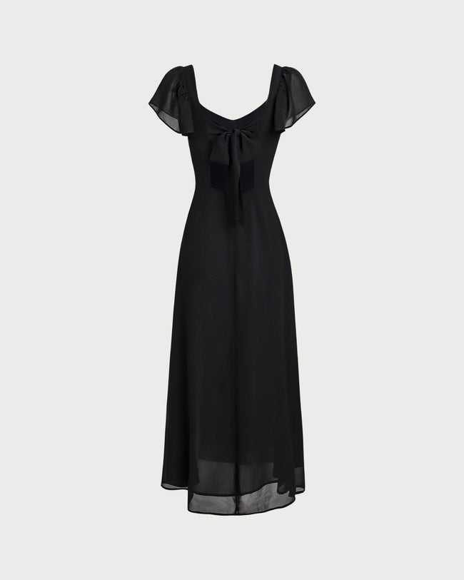 Black Sweetheart Neck Chiffon Maxi Dress - RIHOAS