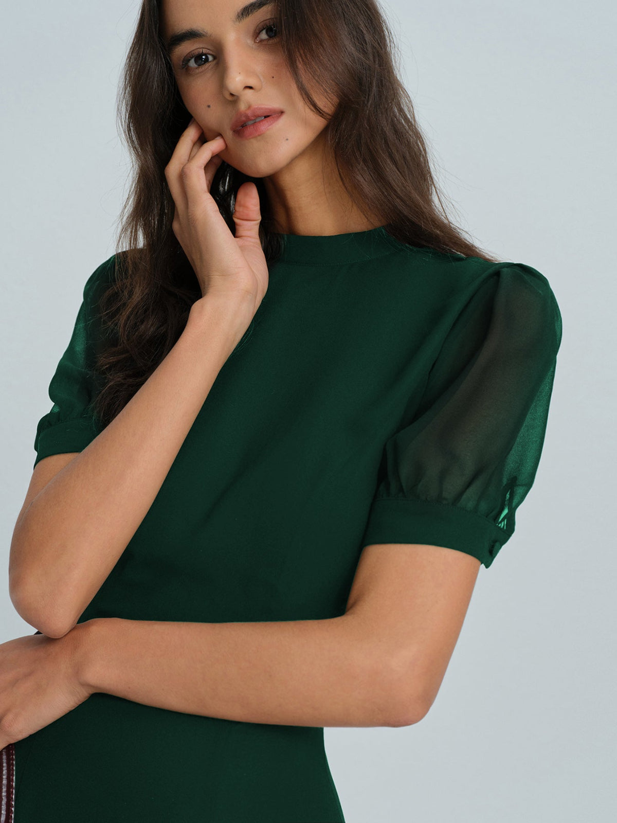 Green Chiffon Mock Neck Mini Dress & Reviews - Green - Dresses | RIHOAS Green Chiffon Mock Neck Mini Dress & Reviews - Green - Dresses | RIHOAS