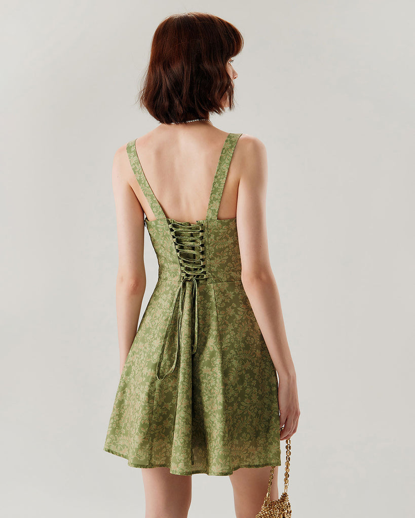 Green Floral Ruched Slip Mini Dress - RIHOAS