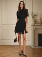 Black Mock Neck Mini Dress - RIHOAS - 02