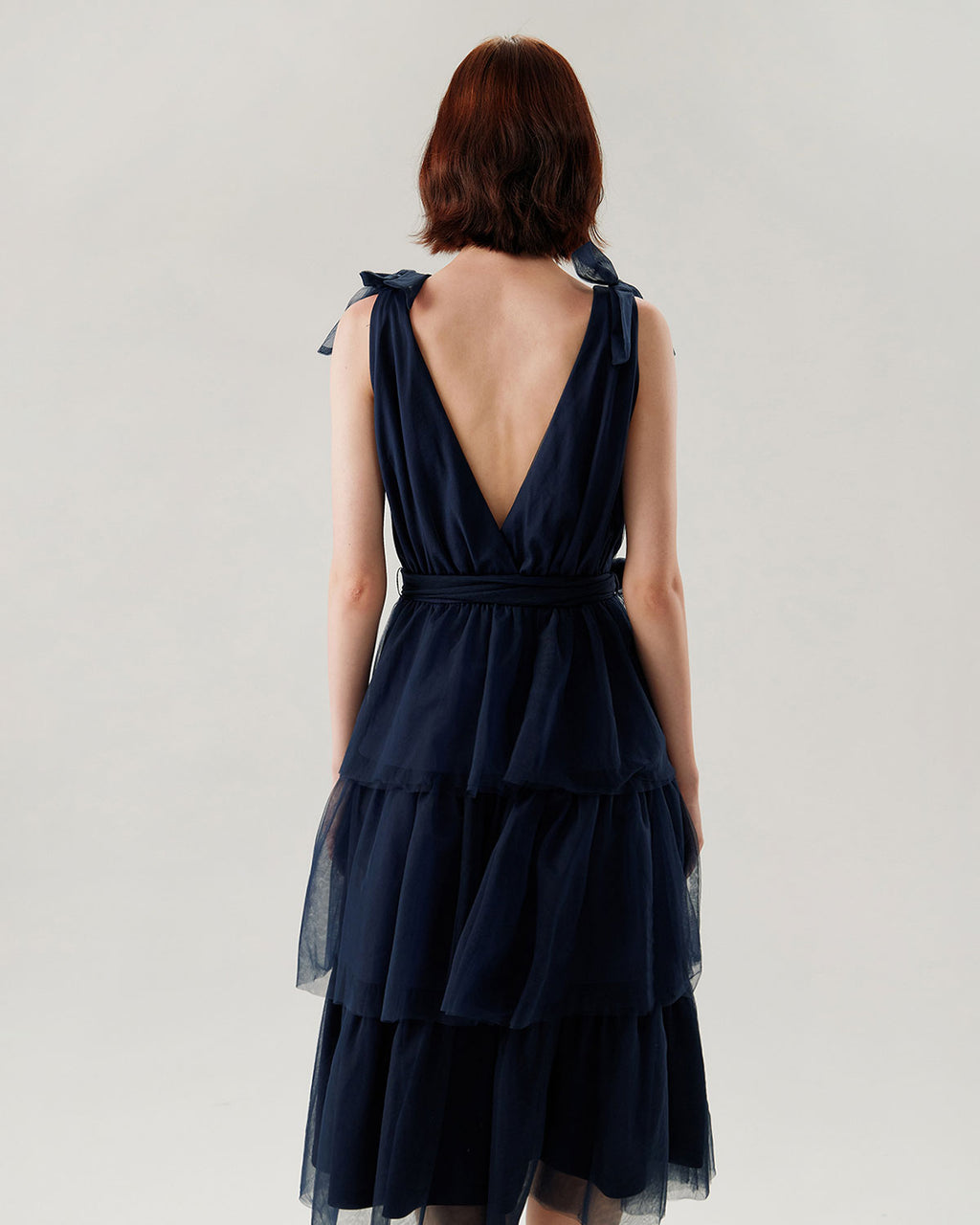 Navy Tiered Backless Maxi Dress - RIHOAS
