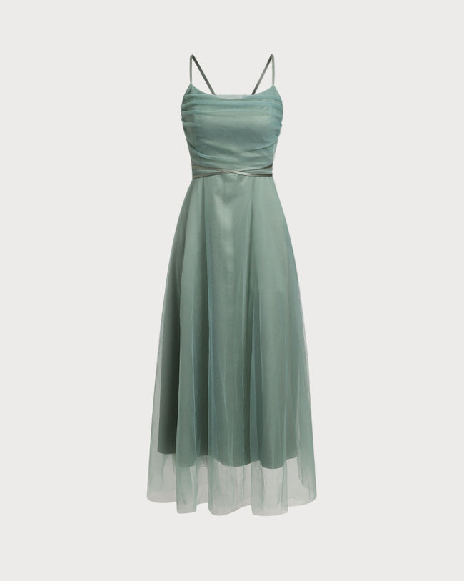 Riho　0107 ♡ Green Mesh Flowy Slip Midi Dress & Reviews - Green,Pink