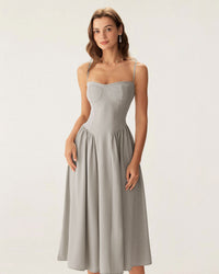 Women Woven Polyester Dresses Grey Dresses - RIHOAS