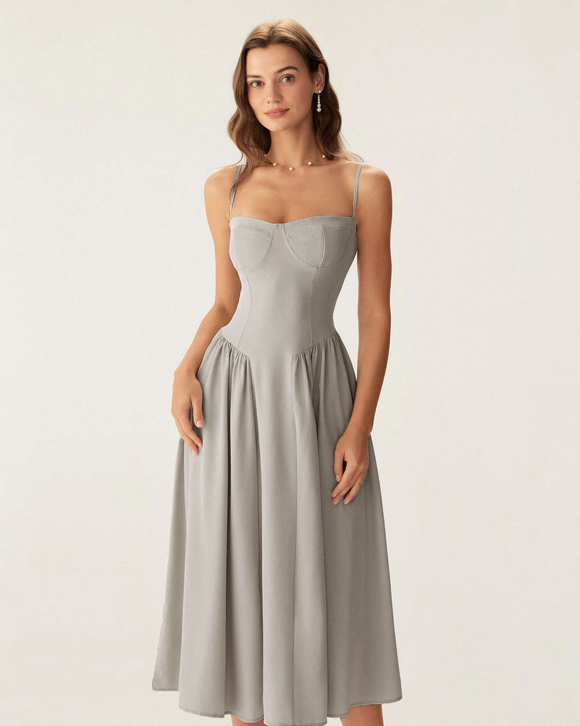 Women Woven Polyester Dresses Grey Dresses - RIHOAS