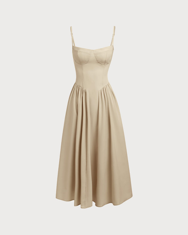 Women Woven Polyester Dresses Khaki Dresses - RIHOAS