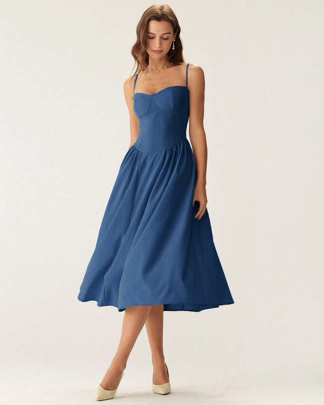 Women Woven Polyester Dresses Navy Dresses - RIHOAS