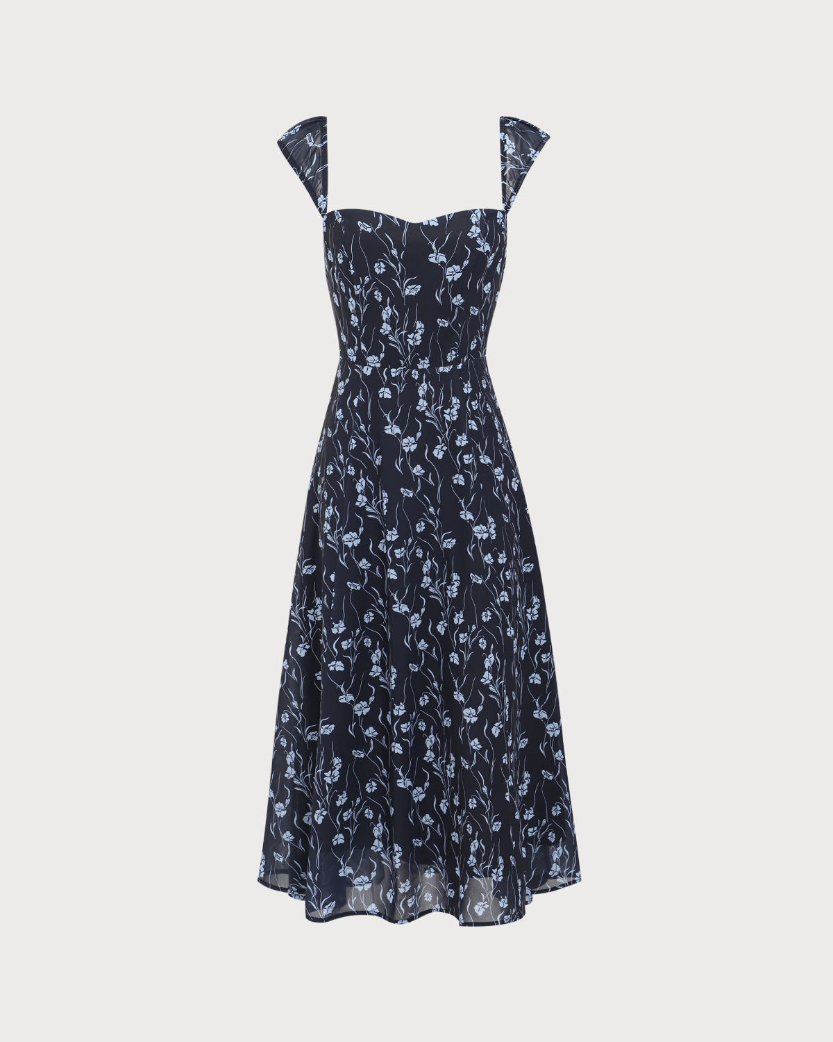 Rihoas Floral Sweetheart Neck Cap Sleeve A-Line Dress | Square Back for Summer Casual, Wedding Guests, Garden Parties, Navy / M Rihoas Floral Sweetheart Neck Cap Sleeve A-Line Dress | Square Back for Summer Casual, Wedding Guests, Garden Parties, Navy / M