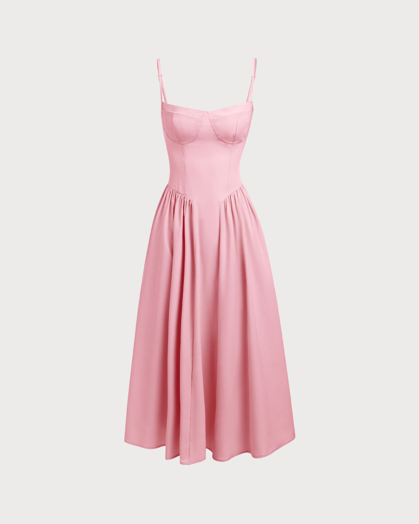 Women Woven Polyester Dresses Pink Dresses - RIHOAS
