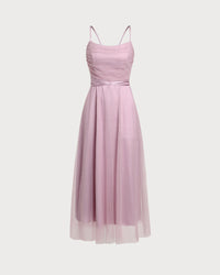 Women Woven Polyester Dresses Pink Dresses - RIHOAS