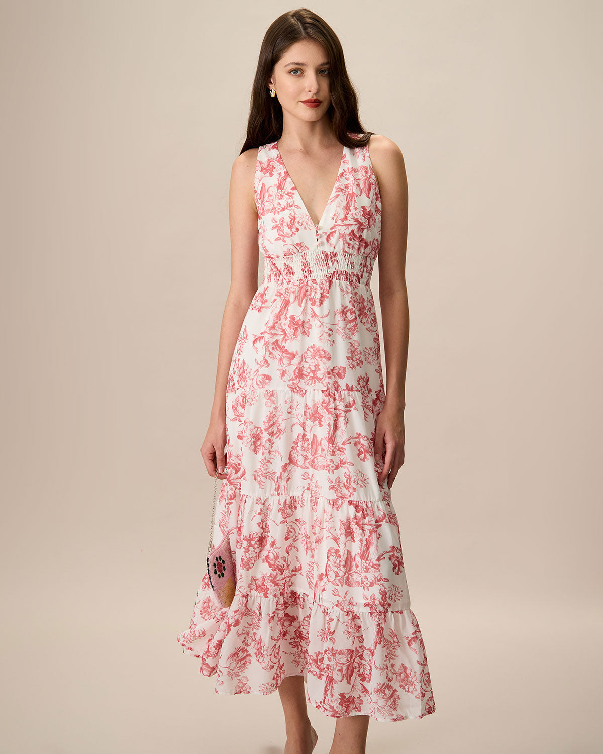 Women s Red Floral Ruched Sleeveless Maxi Dress Reviews Red Dresses RIHOAS