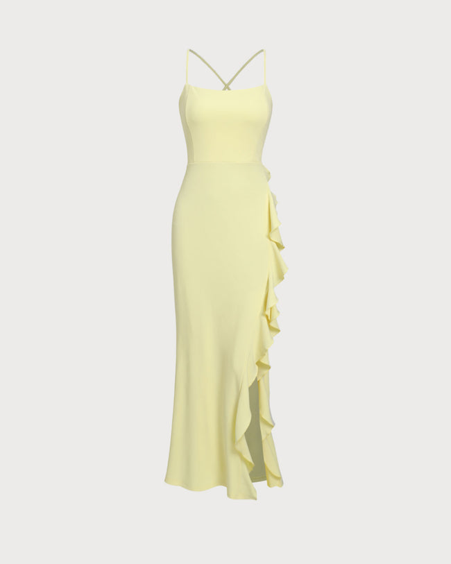 Women Woven Polyester Dresses Yellow Dresses - RIHOAS