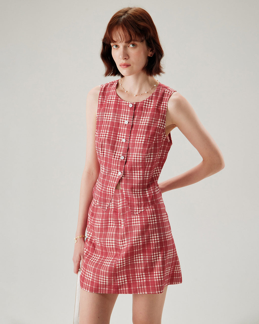 Red Plaid High-Waisted Mini Skirt  - RIHOAS