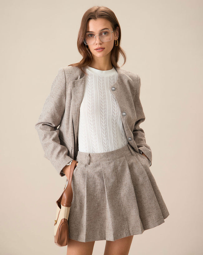 Women's Round Neck Khaki Single-Breasted Jacket & Reviews