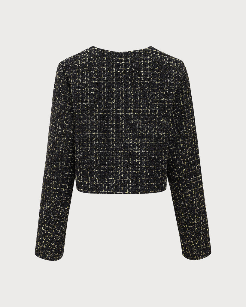 Black Single-Breasted Tweed Jacket