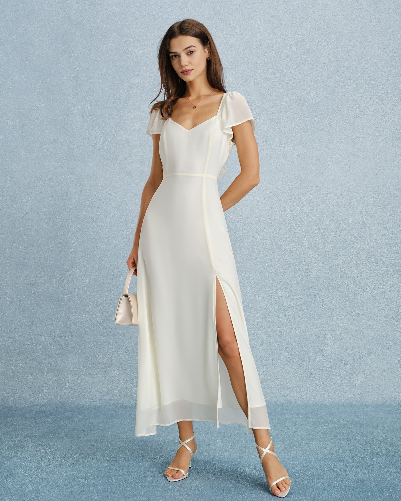 Apricot Sweetheart Neck Slit Chiffon Maxi Dress Apricot Sweetheart Neck Slit Chiffon Maxi Dress
