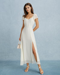 Women Woven Polyester Maxi Dresses Apricot Dresses - RIHOAS