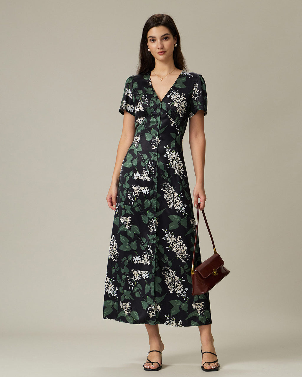 Women Woven Polyester Midi Dresses Black Dresses - RIHOAS