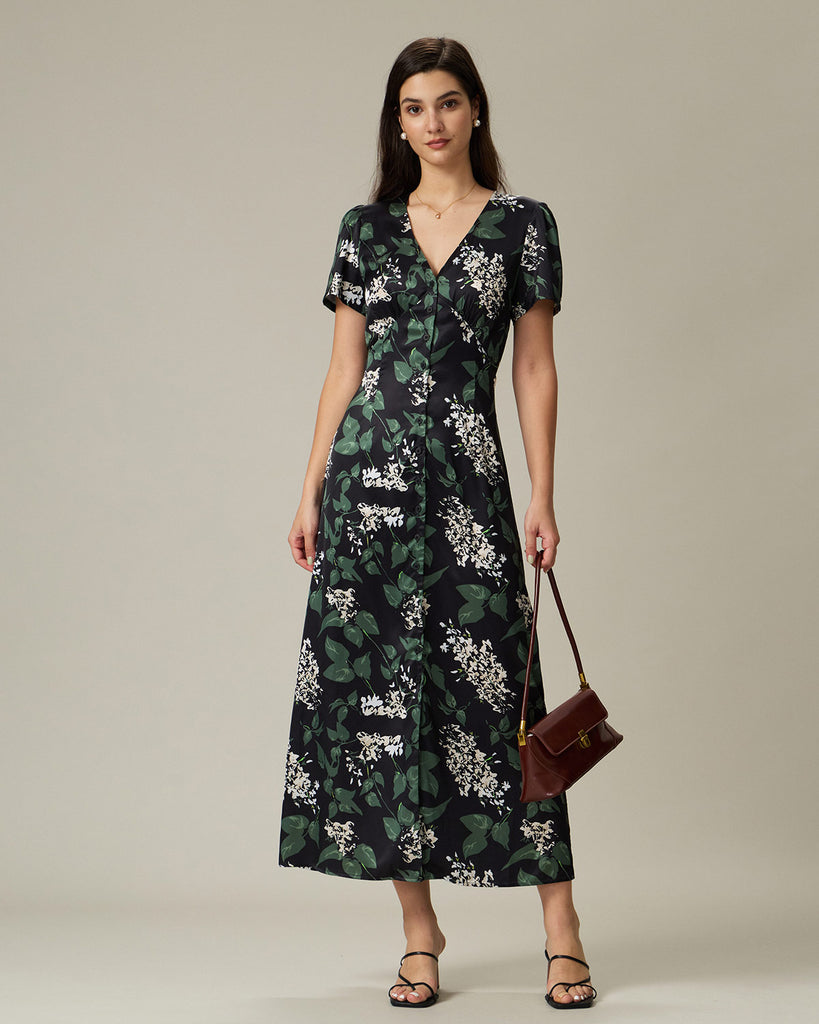 Women Woven Polyester Midi Dresses Black Dresses - RIHOAS