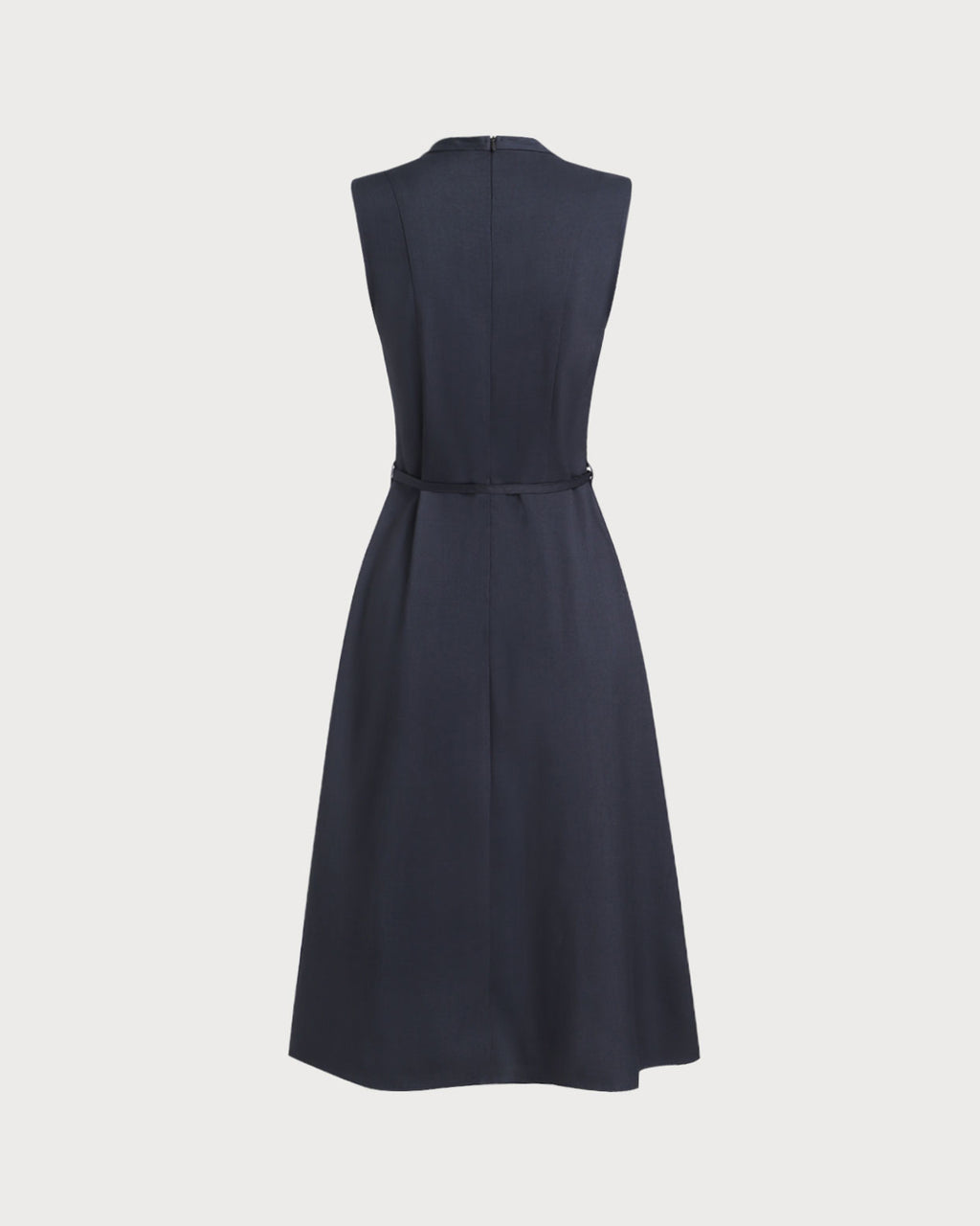 Navy Mock Neck High Waist Midi Dress