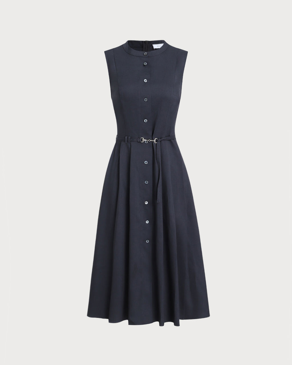 Navy Mock Neck High Waist Midi Dress