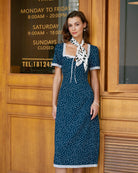 Women Woven Polyester Midi Dresses Navy Dresses - RIHOAS
