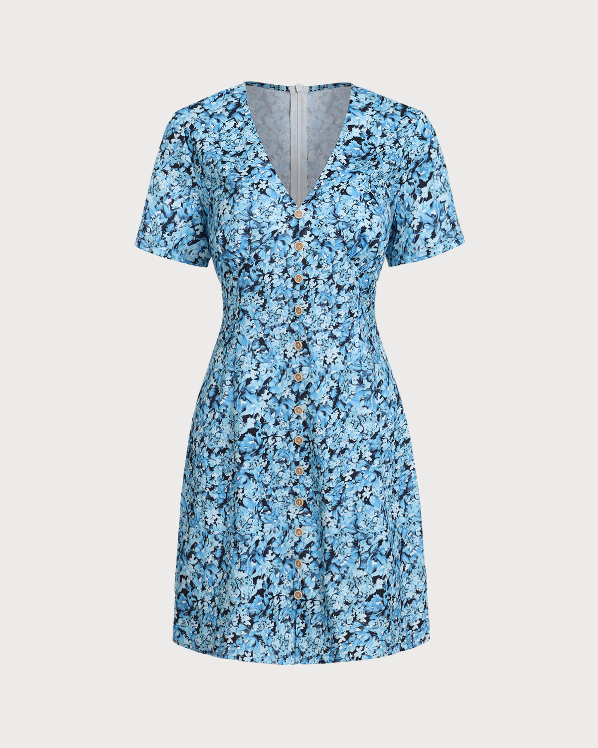 Blue Floral V-Neck Button Mini Dress & Reviews - Blue - Dresses | RIHOAS Blue Floral V-Neck Button Mini Dress & Reviews - Blue - Dresses | RIHOAS