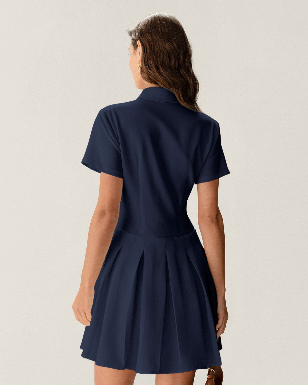 Navy Button Pleated Mini Dress- RIHOAS
