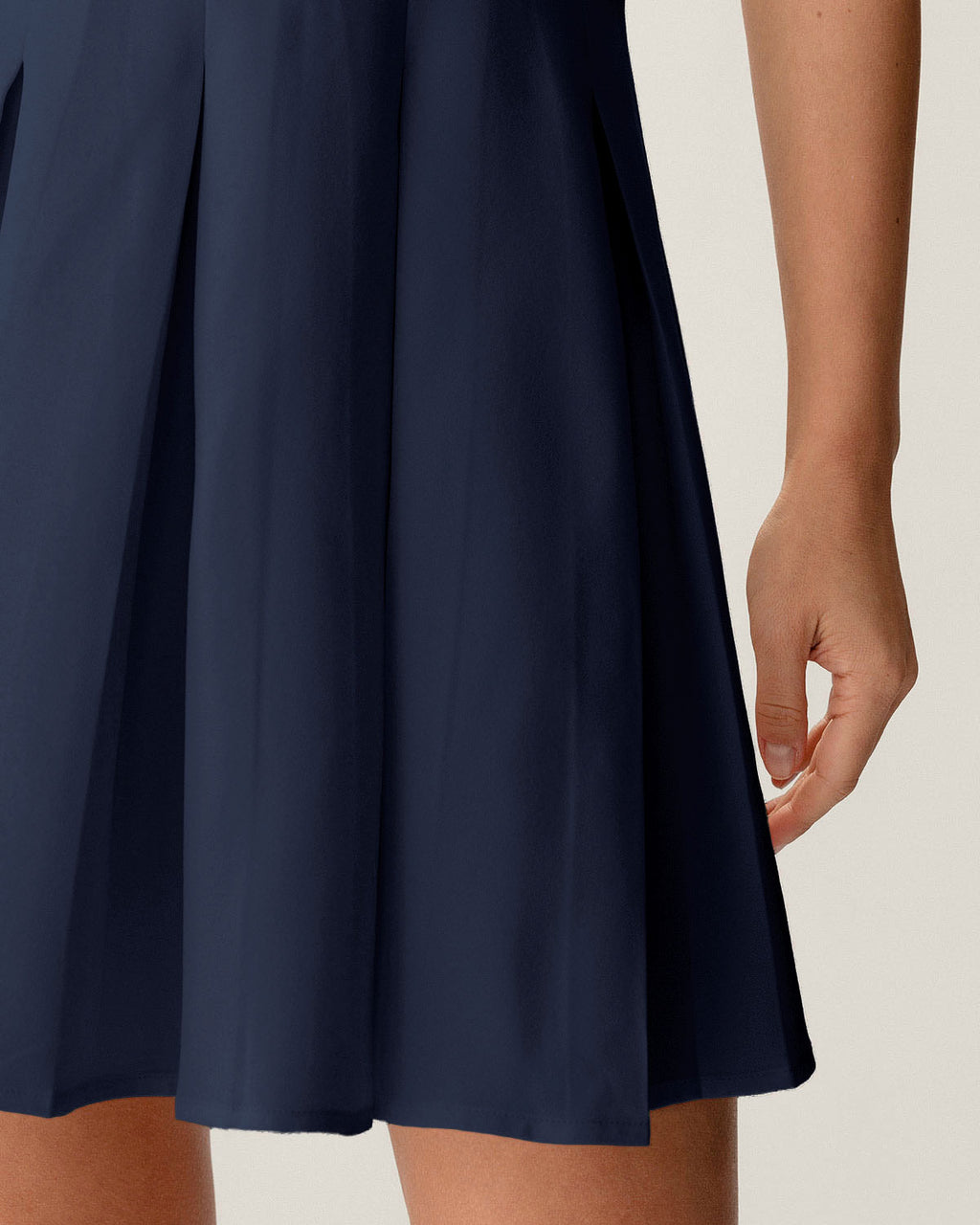 Navy Button Pleated Mini Dress - RIHOAS