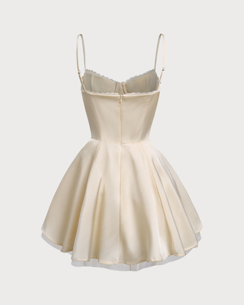 Apricot Sweetheart Neck Slip Pleated Mini Dresses