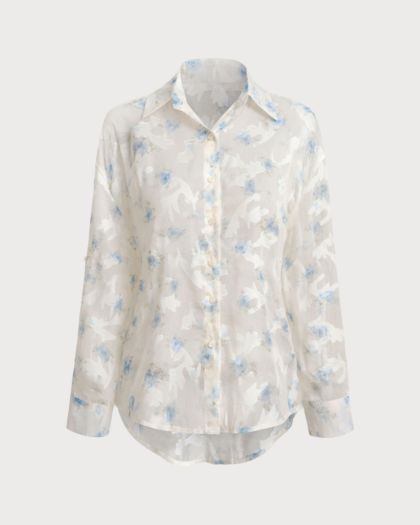 White Floral Textured Button Shirt - RIHOAS