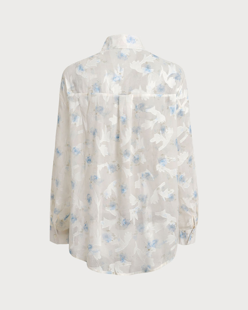 White Floral Textured Button Shirt - RIHOAS