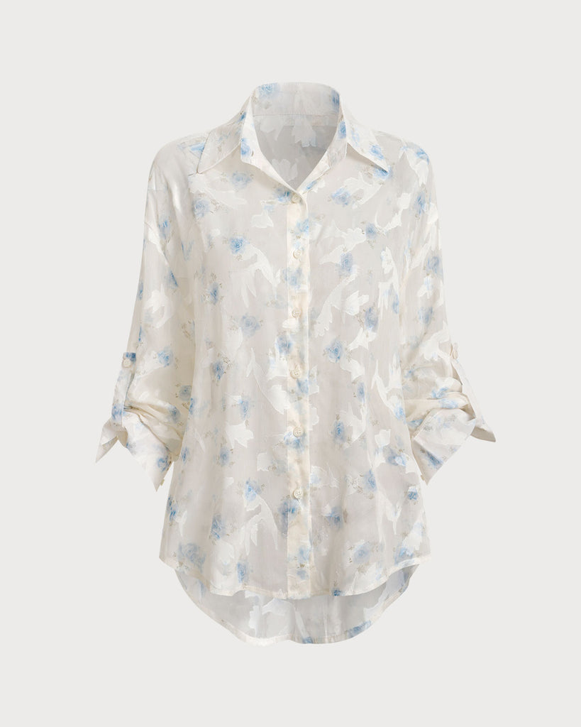 White Floral Textured Button Shirt - RIHOAS