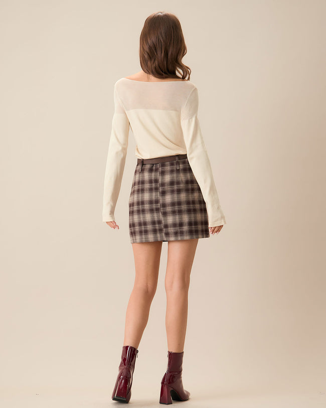 Women s Brown Plaid Straight Mini Skirt Reviews Coffee Bottoms RIHOAS