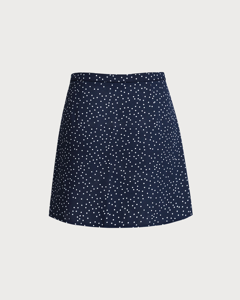 Navy Polka Dot Wrap Mini Skirt - RIHOAS