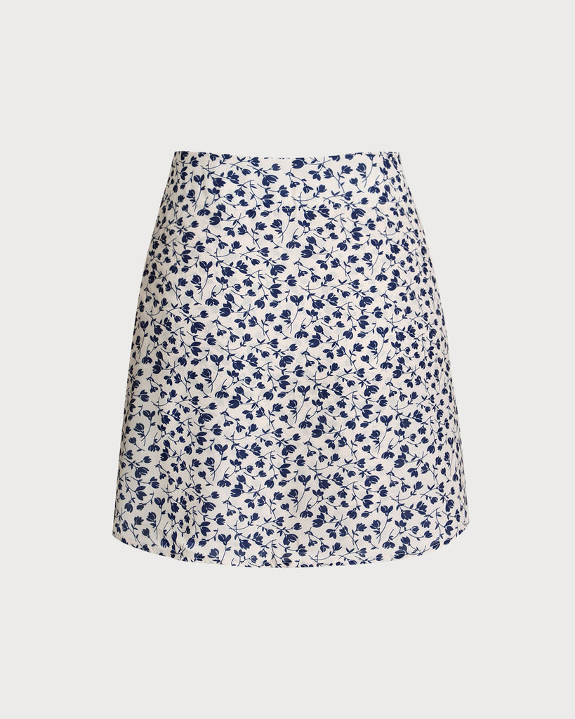 Blue Floral High Waisted Wrap Mini Skirt  - RIHOAS