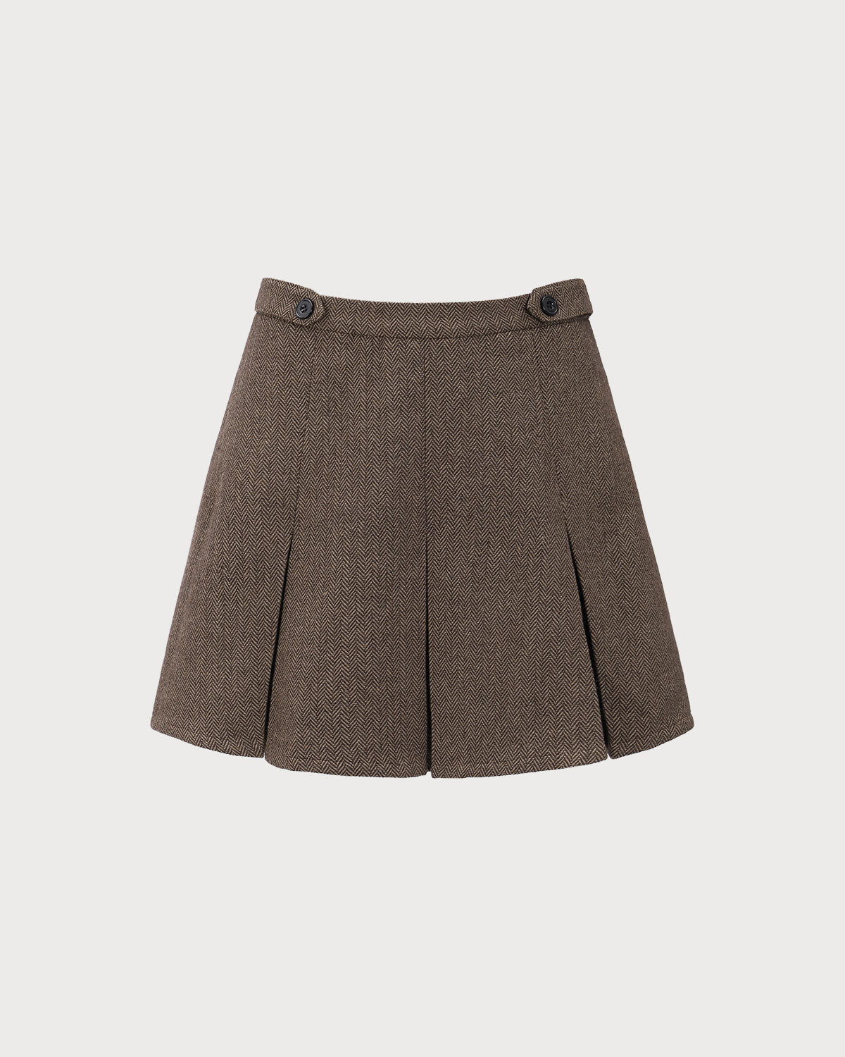 Brown Striped Pleated Mini Skirt