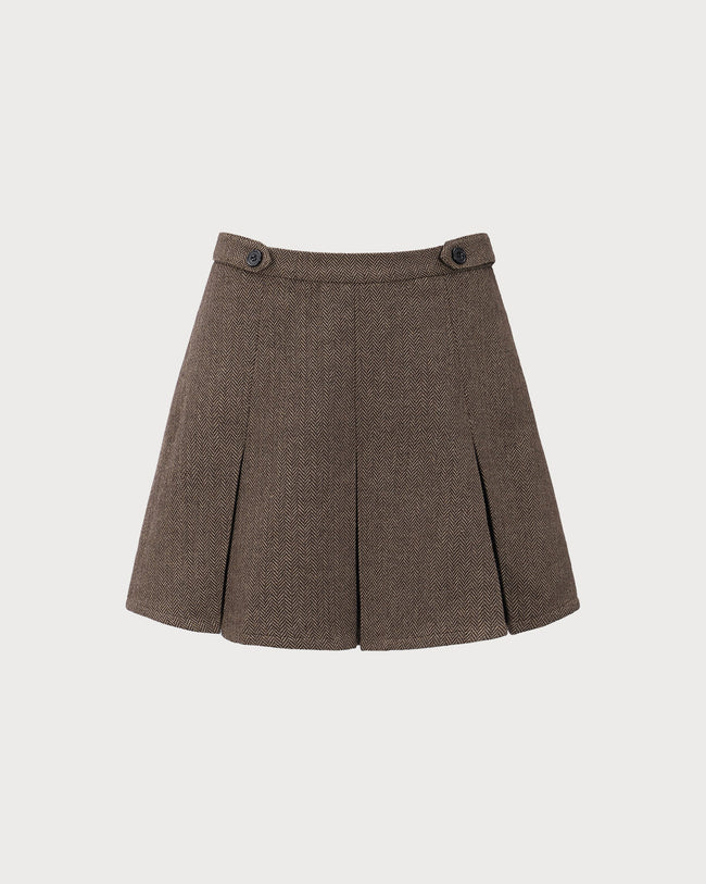 ◆GRAILZ◆ ROUGH CUT PLEATS SKIRT BROWN GR24FWFB06BR Short pleated Knit skirt - brown - Yves Salomon – Yves