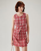 Red Plaid Single Breasted Vest - RIHOAS