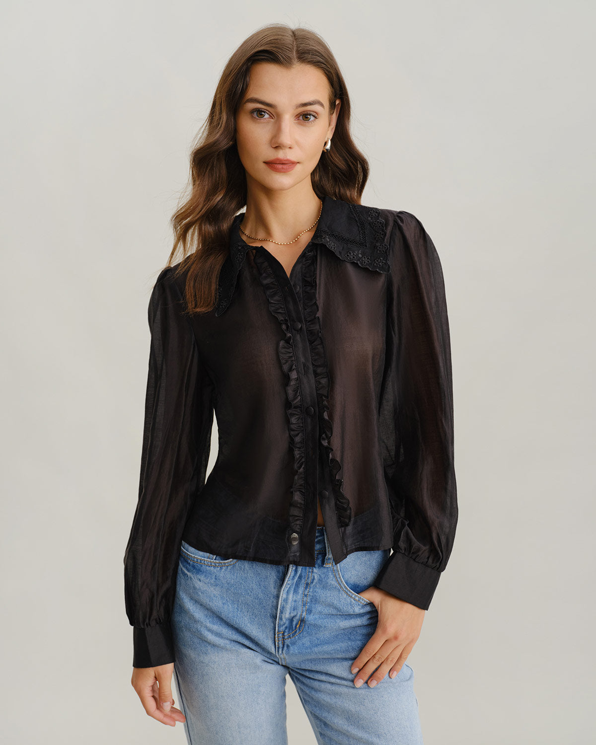 Women Woven TENCEl Lyocell Shirts Black Tops - RIHOAS
