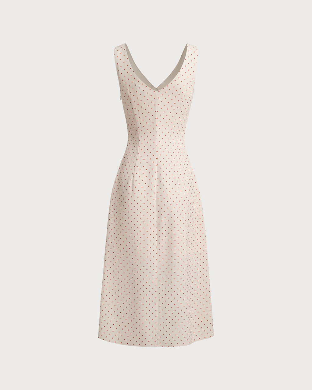 Beige V-neck Ruched Sleeveless Midi Dress - RIHOAS