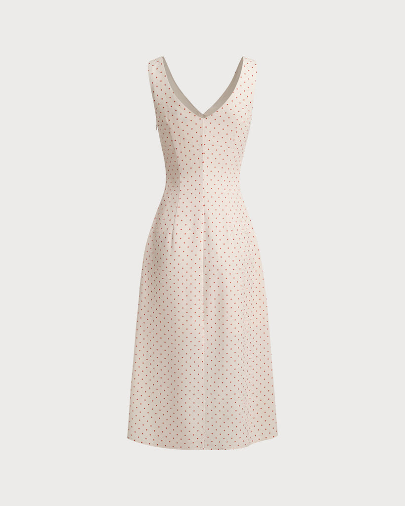 Beige V-neck Ruched Sleeveless Midi Dress - RIHOAS